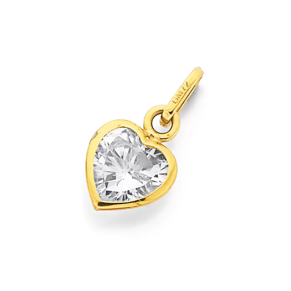 Prouds Charms>9Ct Gold Cz Heart Charm In White