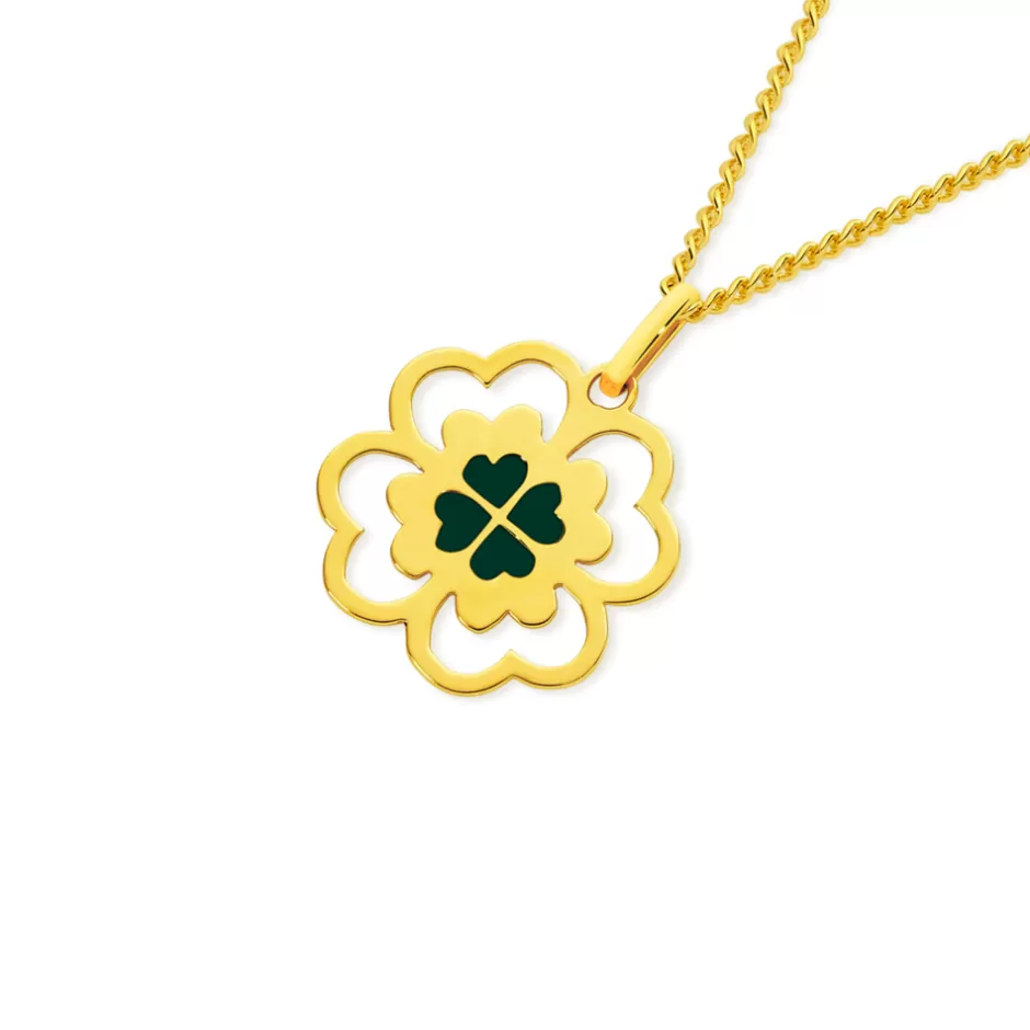 Prouds Charms>9Ct Gold Enamel Four Leaf Clover Charm