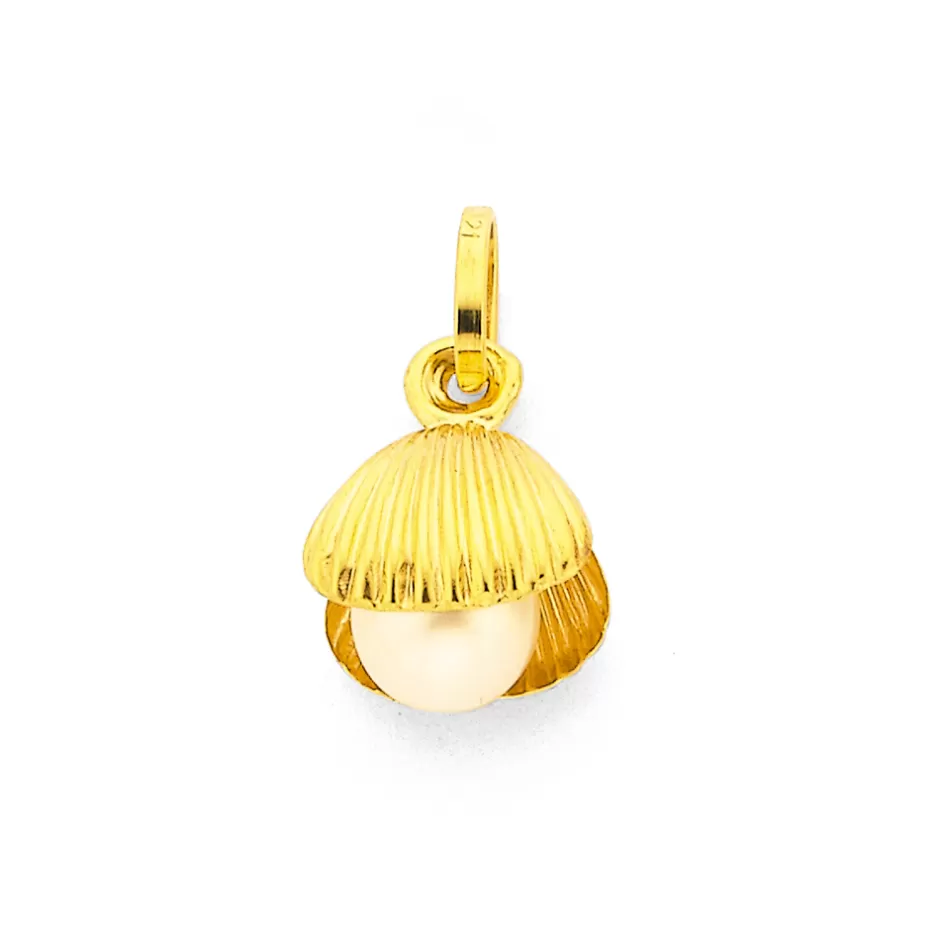 Prouds Charms>9Ct Gold Shell With Pearl Charm