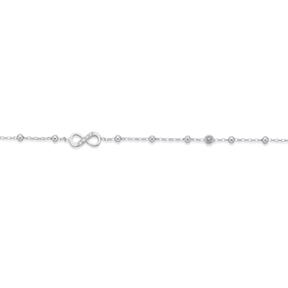 Prouds Body Jewellery>Silver 25Cm Cz Infinity Fancy Link Anklet In White