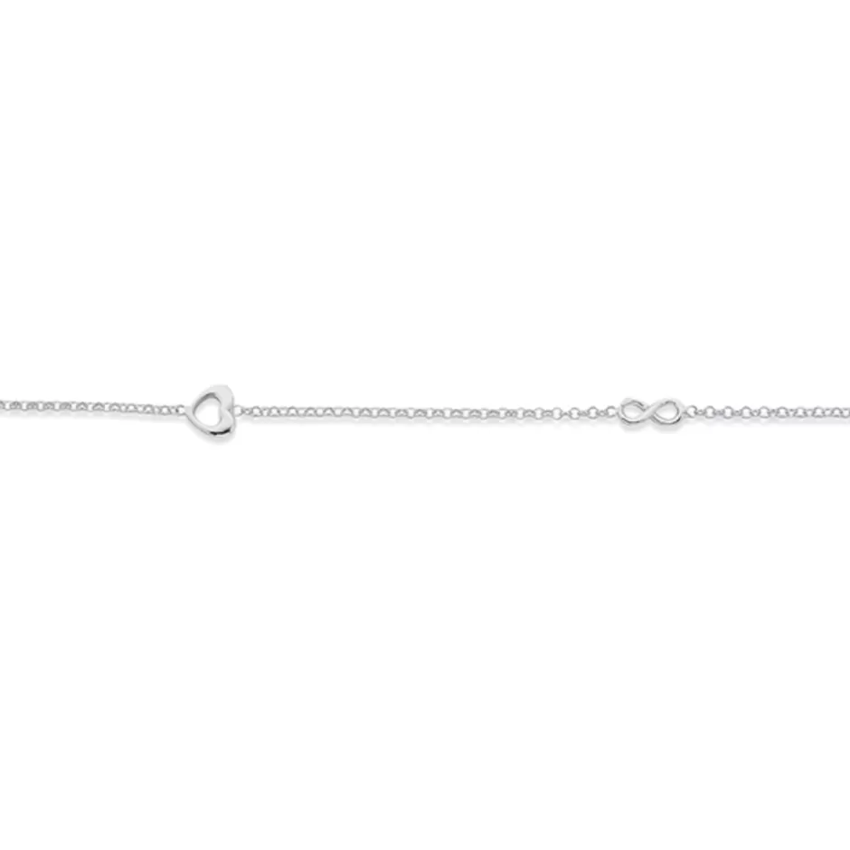 Prouds Body Jewellery>Silver 25Cm Infinity & Open Heart Anklet