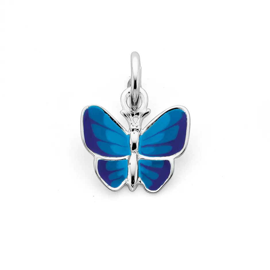 Prouds Charms>Silver Blue Enamel Butterfly Charm