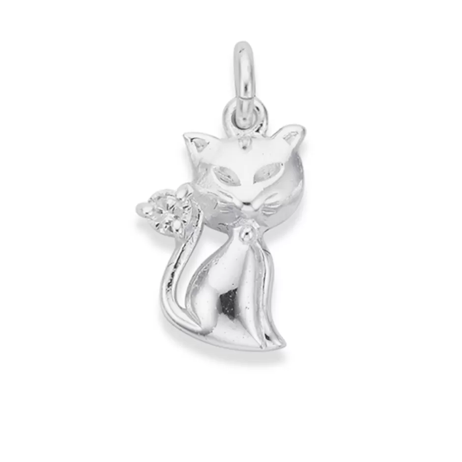 Prouds Charms>Silver Cat With Cz Tail Charm In White