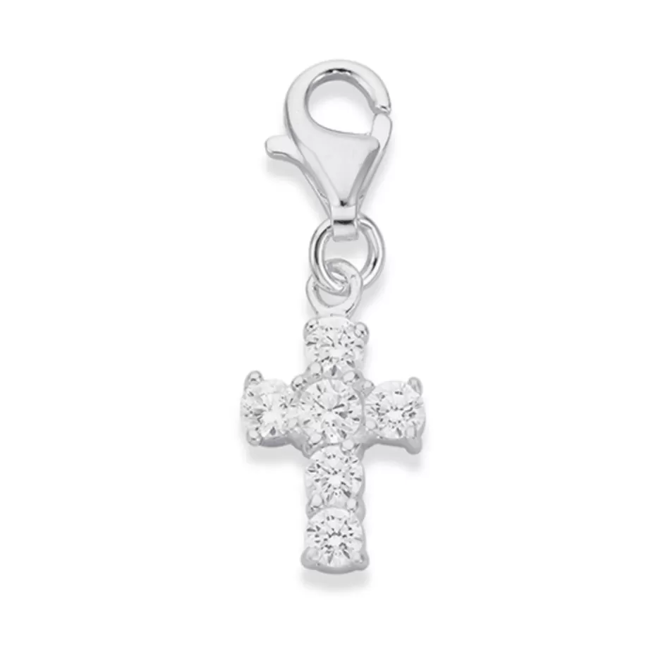 Prouds Charms>Silver Cz Cross Charm In White