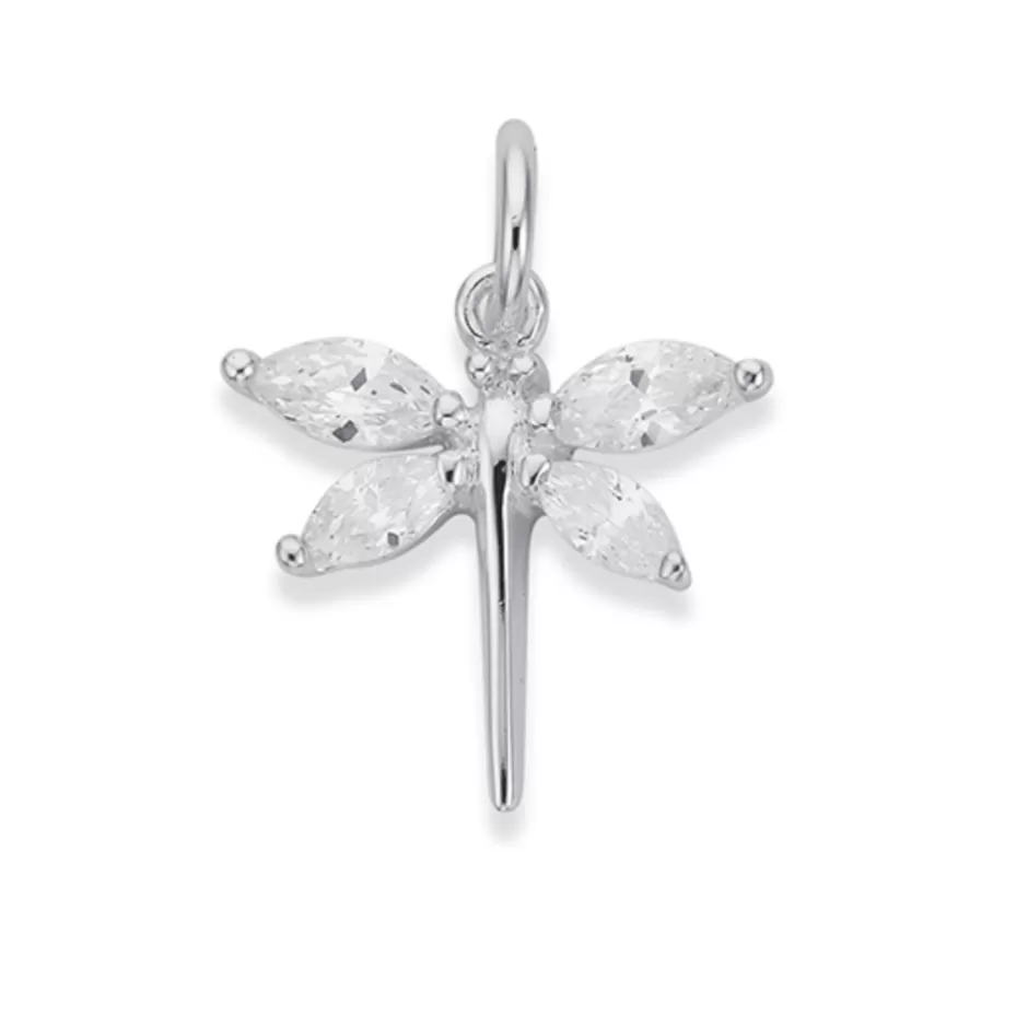 Prouds Charms>Silver Cz Dragonfly Charm In White