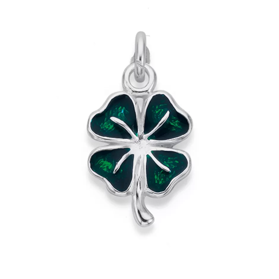 Prouds Charms>Silver Green Enamel 4 Leaf Clover Charm