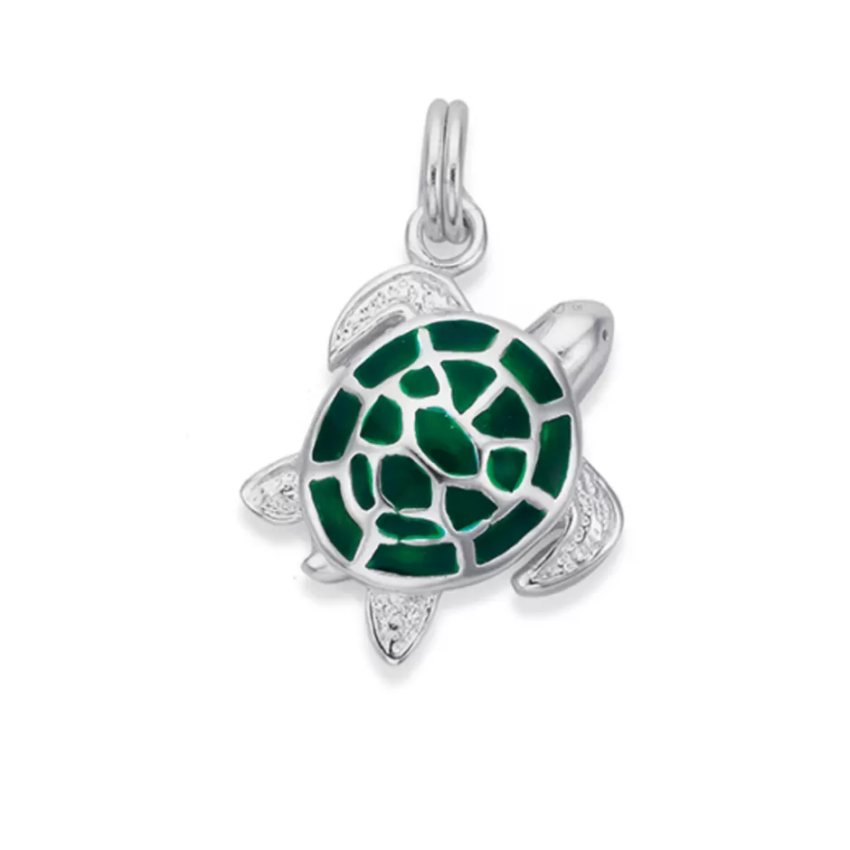 Prouds Charms>Silver Green Enamel Turtle Charm