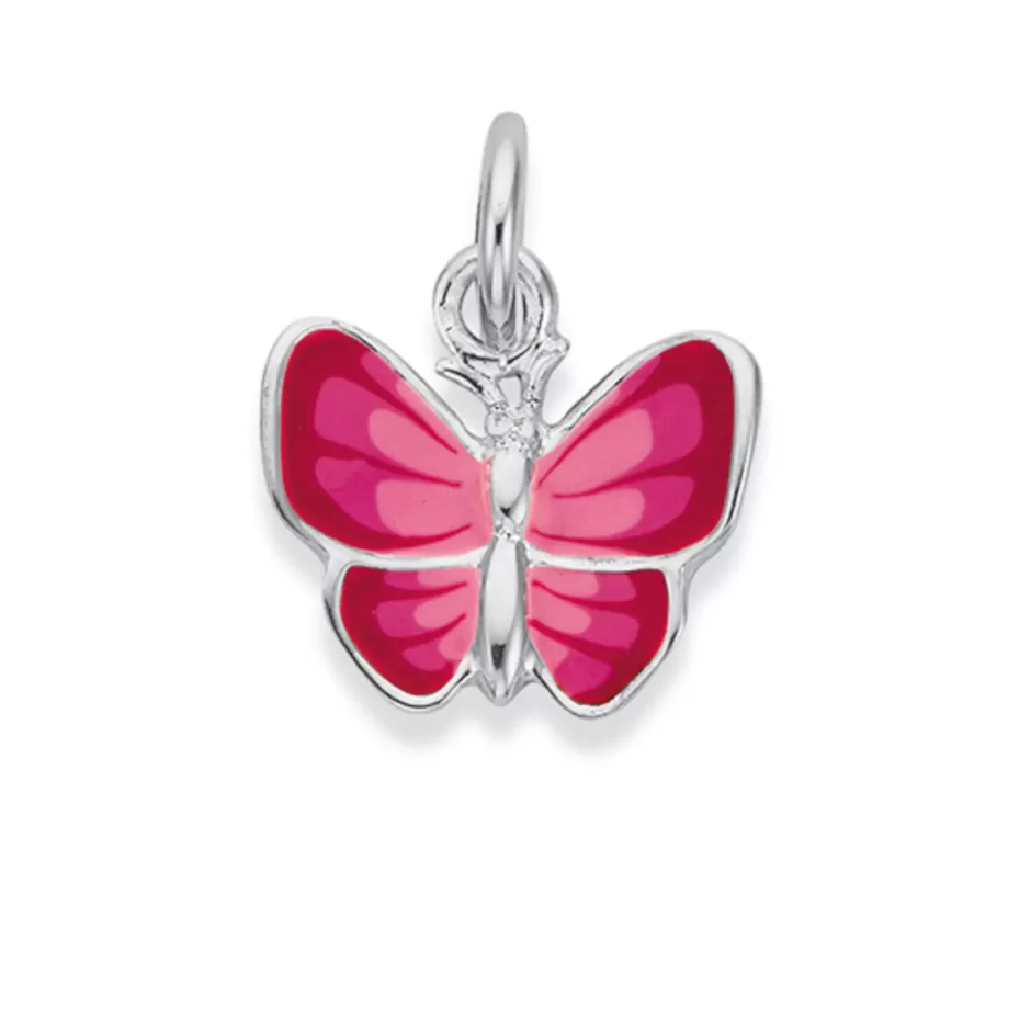 Prouds Charms>Silver Pink Enamel Butterfly Charm