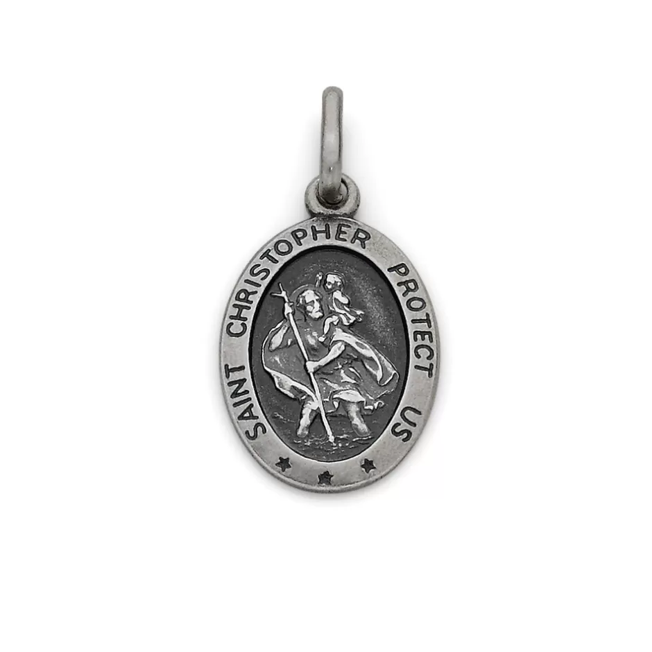 Prouds Charms>Sterling Silver 16Mm Oval St. Christopher Medal