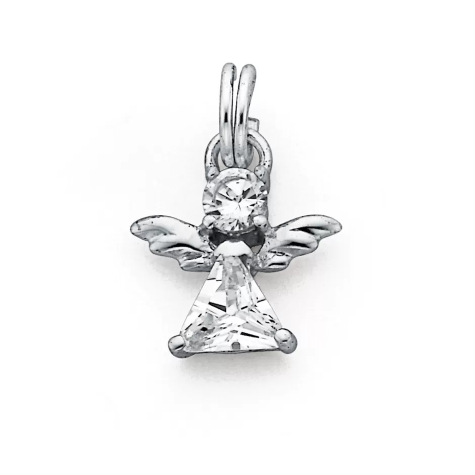 Prouds Charms>Sterling Silver Cubic Zirconia Angel Charm In White