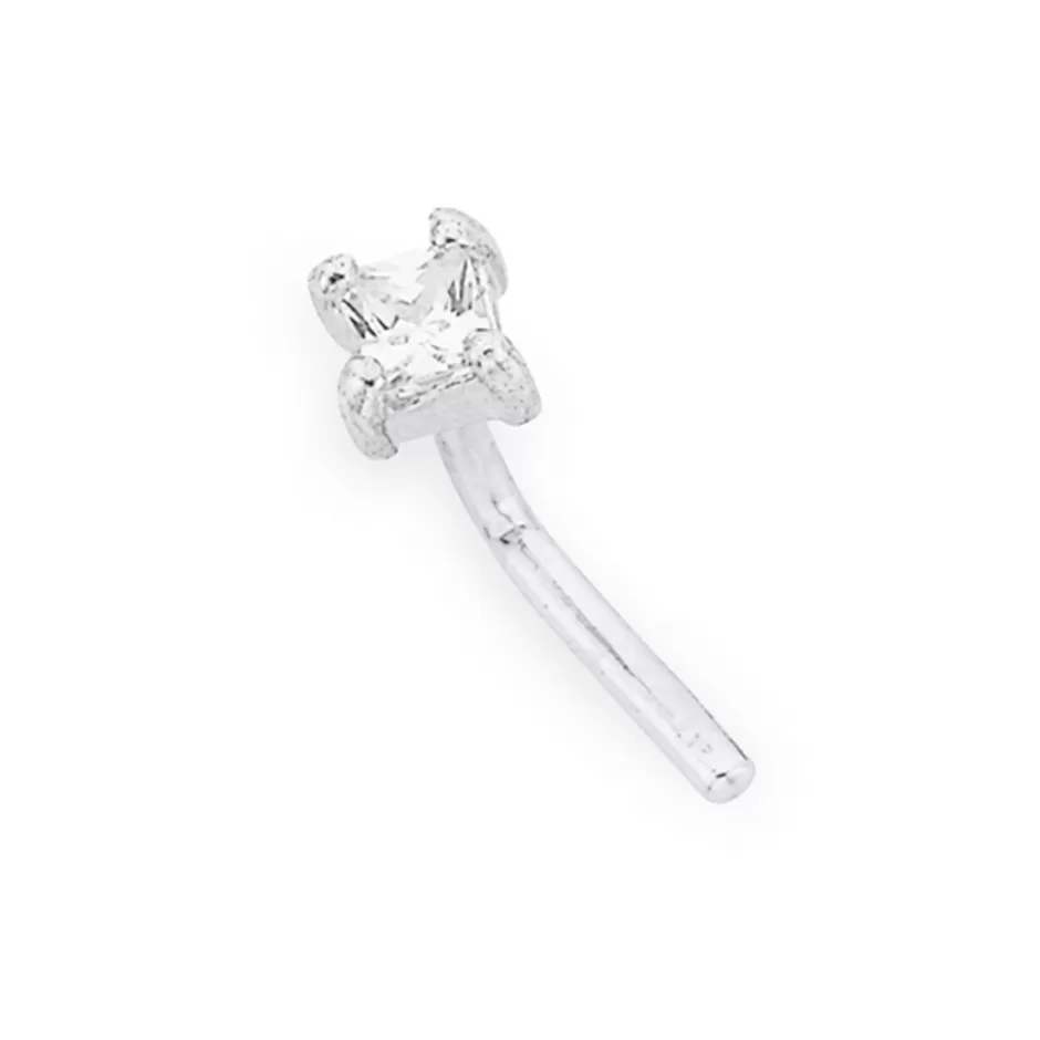 Prouds Body Jewellery>Sterling Silver Cz Square Nose Stud In White