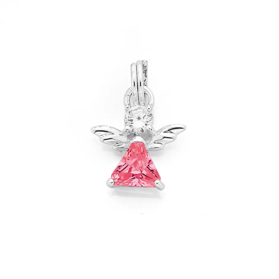 Prouds Charms>Sterling Silver Pink Triangular Cz Angel Charm In Pink